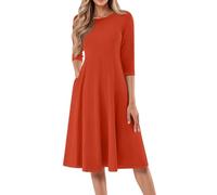 Women's A-Line 3/4 Sleeve Midi Casual Dresses Solid Color Crew Neck Work Dress for Women with Pockets UK,Womens Summer Maxi Dress Drop Waist Dresses Ladies Size 18 Sundress Linen for Women,u2575k