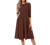 Women's A-Line 3/4 Sleeve Midi Casual Dresses Solid Color Crew Neck Work Dress for Women with Pockets UK,Plus Size Boho Dresses Maxi Dress with Short Sleeves Womens Black Long Summer for,u2558k