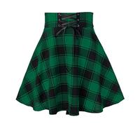 Women's A Line Flared Pleated Skirts for UK Skirts for Casual Plaid SummerSkirts Short Plaid Miniskirts LightweightSkirts Plus Size Short Skirt with Drawstring Casualskirt Green