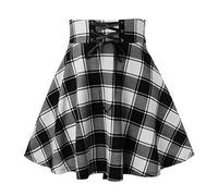Women's A Line Flared Pleated Skirts for UK Skirts for Casual Plaid SummerSkirts Short Plaid Miniskirts LightweightSkirts Plus Size Short Skirt with Drawstring Casualskirt White