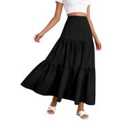 Women's A-Line Maxi Skirt, High Waist Skirts, Lightweight Chiffon, Flowing Spring, Summer Skirts, Outfit, Long Skirt, Bohemian, One Size, Adjustable Strap, Holiday Summer Skirt, Beach Dresses, O Black