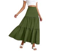 Women's A-Line Maxi Skirt, High Waist Skirts, Lightweight Chiffon, Flowing Spring, Summer Skirts, Outfit, Long Skirt, Bohemian, One Size, Adjustable Strap, Holiday Summer Skirt, Beach Dresses, O Green