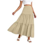 Women's A-Line Maxi Skirt, High Waist Skirts, Lightweight Chiffon, Flowing Spring, Summer Skirts, Outfit, Long Skirt, Bohemian, One Size, Adjustable Strap, Holiday Summer Skirt, Beach Dresses, O Beige