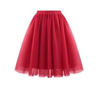 Women's A-Line Swing Skirt Solid Mesh Tulle Skirt Pleated Long Petticoat Elastic Waist Soft Drape Mid Length Large Size A Line Plus Size Tutu for Wedding Party Prom (Wine, L)