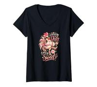 Women's A Little Bit Dirty A Lotta Bit Sweet Cute Elegant Chicken V-Neck T-Shirt