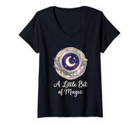 Women's A Little Bit of Magic Celestial Teacup Painterly V-Neck T-Shirt