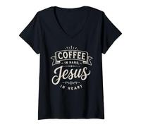 Women's A Little Coffee, A Lot of Jesus - Christian V-Neck T-Shirt