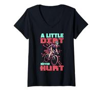 Womens A Little Dirt Never Hurt Cycling Design V-Neck T-Shirt