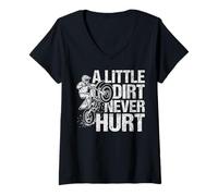 Women's A Little Dirt Never Hurt Funny Motocross Rider Silhouette V-Neck T-Shirt