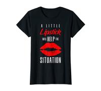 Womens A LITTLE LIPSTICK WILL HELP THE SITUATION RED LIPS LIPSTICK T-Shirt