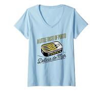 Womens A Little Taste of Porto Sardines Wild Caught Seafood Lover V-Neck T-Shirt