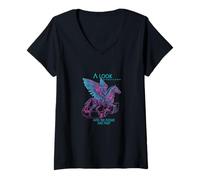 Women's A Look into The Future Cyber Horse SciFi Pegasos Design V-Neck T-Shirt