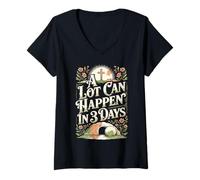 Women's A Lot Can Happen in 3 Days | Easter Sunday Christian Faith V-Neck T-Shirt