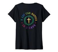 Women's A Lot Can Happen in Three Days Jesus Has Risen Easter V-Neck T-Shirt