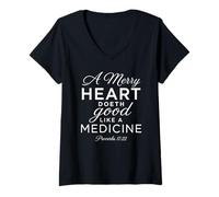 Women's A Merry Heart Medicine Scripture Bible Verse Proverbs 17:22 V-Neck T-Shirt