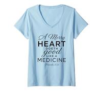 Women's A Merry Heart Medicine Scripture Bible Verse Proverbs 17:22 V-Neck T-Shirt