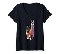 Womens A Peaceful Cartoon Llama Funny Unisex Design Men Women Tee V-Neck T-Shirt