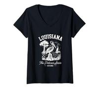 Womens A Pelican at The Swamp Vintage Louisiana Souvenir V-Neck T-Shirt