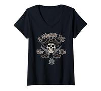 Womens A Pirate's Life For Me Skull and Swords Aged Color Pirate V-Neck T-Shirt
