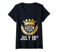 Women's A Queen was Born on July 18, July Birthday Crown V-Neck T-Shirt