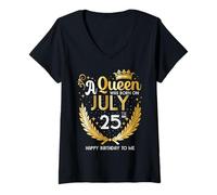 Women's A Queen was Born on July 25, July Birthday Crown V-Neck T-Shirt