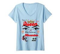 Womens A Queen was Born on November 22 November 22nd Birthday V-Neck T-Shirt