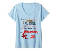 Womens A Queen was Born on November 29 November 29th Birthday V-Neck T-Shirt