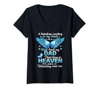 Womens A Raindrop Landing On My Cheek Kiss from My Dad in Heaven V-Neck T-Shirt