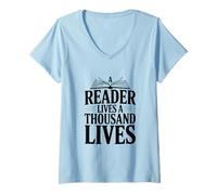 Women's A Reader Lives A Thousand Lives Literary Quote V-Neck T-Shirt