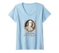 Women's A Republic If You Can Keep It Ben Franklin Quote V-Neck T-Shirt
