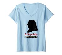 Women's A Republic If You Can Keep It Ben Franklin Quote V-Neck T-Shirt