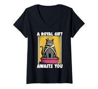 Womens A Royal Gift Awaits You Funny Cat Litter Box Black Cat V-Neck T-Shirt