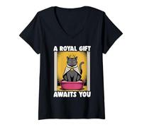 Womens A Royal Gift Awaits You Funny Cat Litter Box Black Cat V-Neck T-Shirt