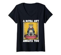 Womens A Royal Gift Awaits You Funny Cat Litter Box Cat V-Neck T-Shirt
