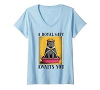 Womens A Royal Gift Awaits You Litter Box Black Cat Lover Funny Cat V-Neck T-Shirt