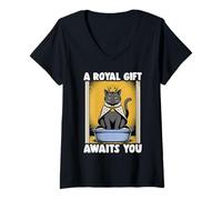 Womens A Royal Gift Awaits You Litter Box Black Cat Lover Funny Cat V-Neck T-Shirt