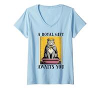 Womens A Royal Gift Awaits You Litter Box Cat Lover Funny Cat V-Neck T-Shirt
