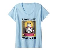 Womens A Royal Gift Awaits You Litter Box Cat Lover Funny Cat V-Neck T-Shirt