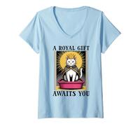 Womens A Royal Gift Awaits You Litter Box Cat Lover Funny Cat V-Neck T-Shirt
