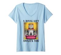 Womens A Royal Gift Awaits You Litter Box Cat Lover Funny Cat V-Neck T-Shirt