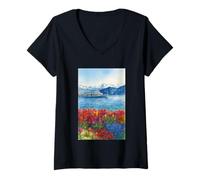 Womens A Sea of Flowers Beneath the Snowy Peaks V-Neck T-Shirt