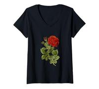 Women's A Single Red Rose Botanical Vector V-Neck T-Shirt
