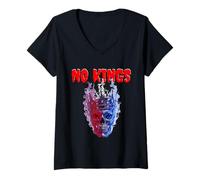 Womens A skull wearing a crown, a blazed in red, white & blue flame V-Neck T-Shirt