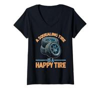 Womens A Squealing Tire is A Happy Tire Mechanic Car Drift V-Neck T-Shirt