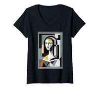 Women's A Stunning and Modernist of Mona Lisa V-Neck T-Shirt