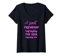Women's A Sweet Friendship Refreshes Soul Bible Verse Scripture God V-Neck T-Shirt