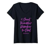 Women's A Sweet Friendship Refreshes Soul Bible Verse Scripture God V-Neck T-Shirt