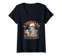 Women's A Thousand is Never Enough Skeleton Sober Sobriety V-Neck T-Shirt