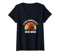 Women's A Tidy Beaver Gets More Wood. Dam Fun River Animals V-Neck T-Shirt