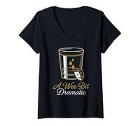 Women's A Wee Bit Dramatic Comedy Mask Tears Funny Whiskey V-Neck T-Shirt